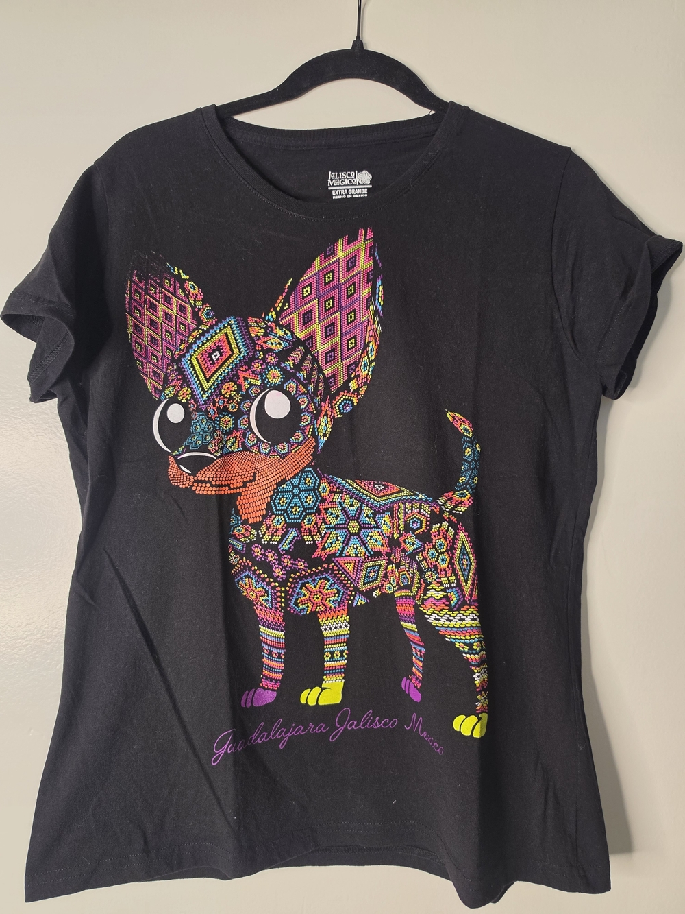 Jalisco Chihuahua Graphic Tee - Black with Multicolor Pattern